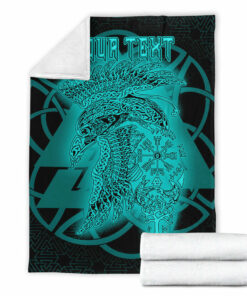 Viking Blanket Valknut Raven Turquoise Viking Homeset Sherpa Fleece Blanket Gifts for Viking Lovers