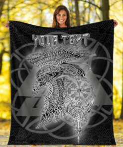 Viking Blanket Valknut Raven Viking Homeset Sherpa Fleece Blanket Gifts for Viking Lovers