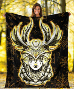 Viking Blanket Valkyrie Helmet Viking Sherpa Fleece Blanket Gifts for Viking Lovers Gold Version