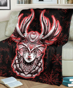 Viking Blanket Valkyrie Helmet Viking Sherpa Fleece Blanket Gifts for Viking Lovers Red Version