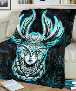 Viking Blanket Valkyrie Helmet Viking Sherpa Fleece Blanket Gifts for Viking Lovers Turquoise Version