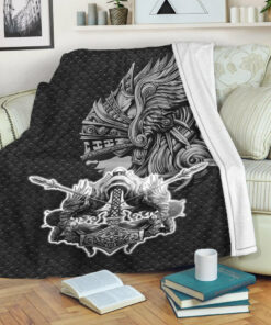 Viking Blanket Valkyrie Metal Background Sherpa Fleece Blanket Gifts for Viking Lovers