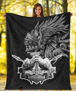 Viking Blanket Valkyrie Metal Background Sherpa Fleece Blanket Gifts for Viking Lovers