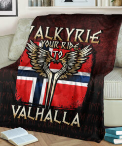 Viking Blanket Valkyrie Your Ride to Valhalla Norway Sherpa Fleece Blanket Gifts for Viking Lovers
