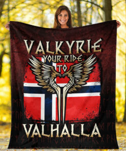 Viking Blanket Valkyrie Your Ride to Valhalla Norway Sherpa Fleece Blanket Gifts for Viking Lovers