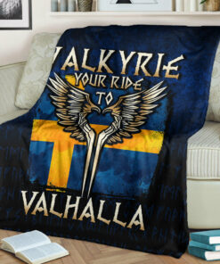 Viking Blanket Valkyrie Your Ride to Valhalla Sweden Sherpa Fleece Blanket Gifts for Viking Lovers