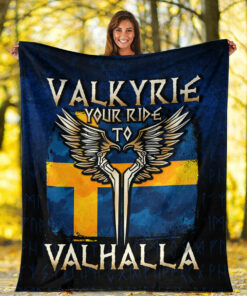 Viking Blanket Valkyrie Your Ride to Valhalla Sweden Sherpa Fleece Blanket Gifts for Viking Lovers