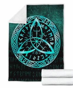 Viking Blanket Vegvisir Nordic Viking Rune Cyan Version Sherpa Fleece Blanket Gifts for Viking Lovers