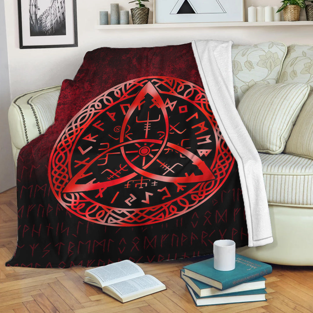 Viking Blanket Vegvisir Nordic Viking Rune Red Version Sherpa Fleece Blanket Gifts for Viking Lovers