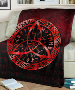 Viking Blanket Vegvisir Nordic Viking Rune Red Version Sherpa Fleece Blanket Gifts for Viking Lovers