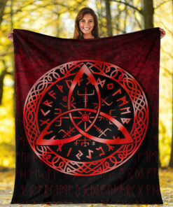 Viking Blanket Vegvisir Nordic Viking Rune Red Version Sherpa Fleece Blanket Gifts for Viking Lovers