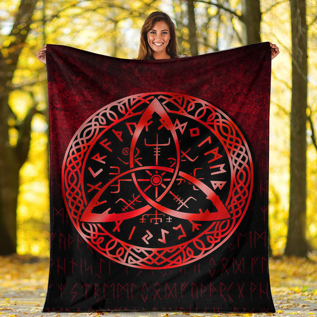 Viking Blanket Vegvisir Nordic Viking Rune Red Version Sherpa Fleece Blanket Gifts for Viking Lovers