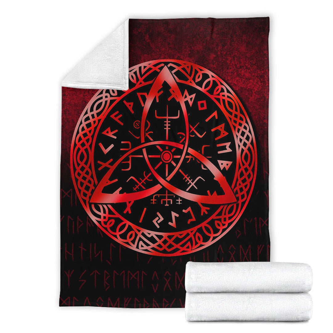 Viking Blanket Vegvisir Nordic Viking Rune Red Version Sherpa Fleece Blanket Gifts for Viking Lovers