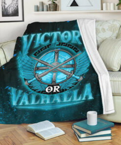 Viking Blanket Victory Or Valhalla Cyan Style Sherpa Fleece Blanket Gifts for Viking Lovers