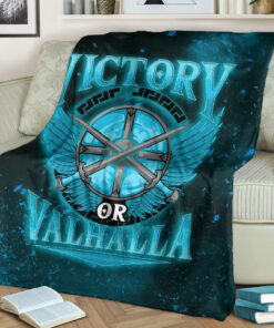 Viking Blanket Victory Or Valhalla Cyan Style Sherpa Fleece Blanket Gifts for Viking Lovers
