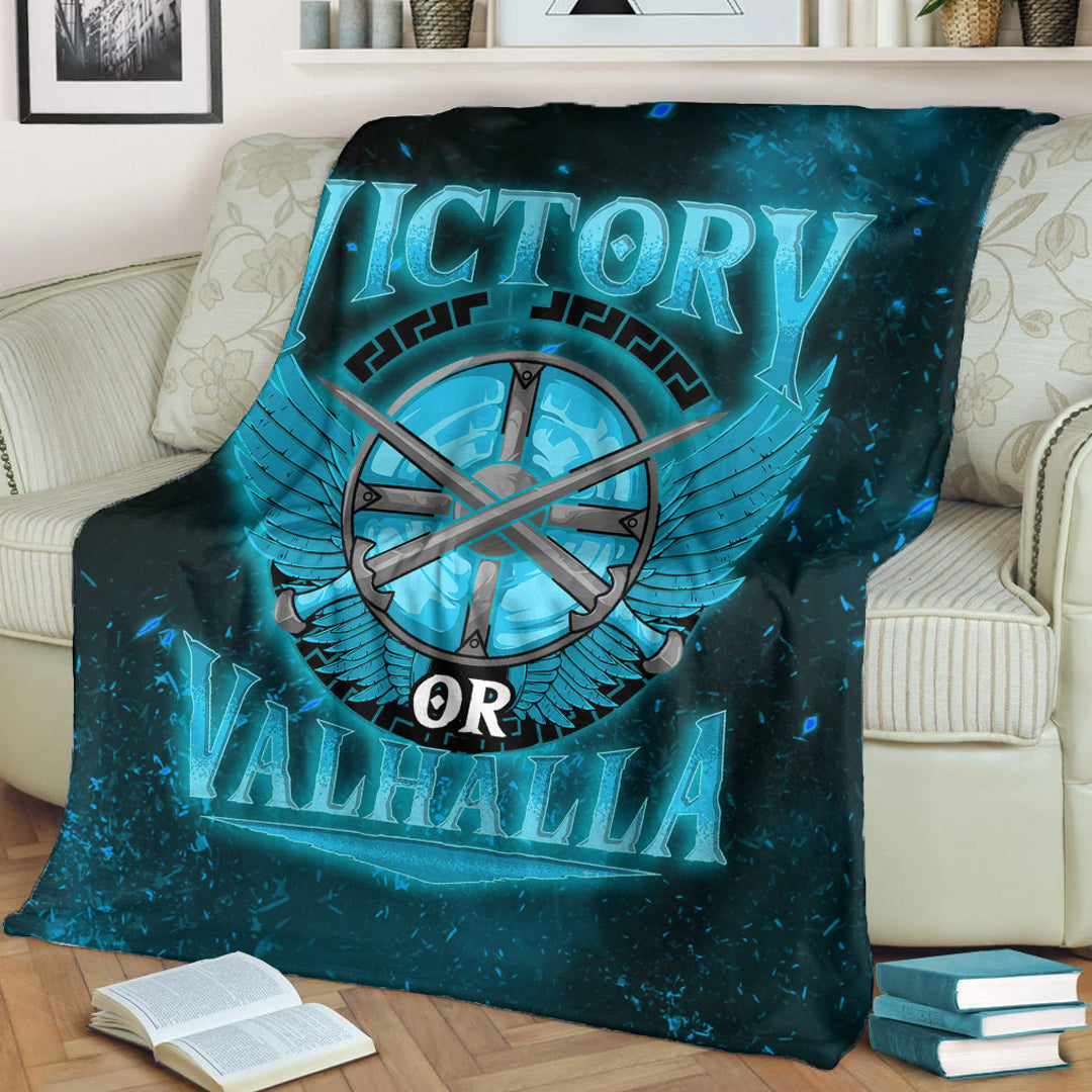 Viking Blanket Victory Or Valhalla Cyan Style Sherpa Fleece Blanket Gifts for Viking Lovers