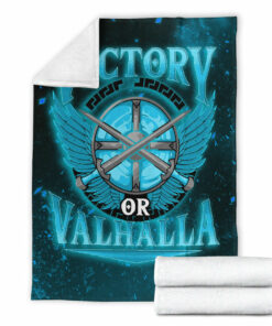 Viking Blanket Victory Or Valhalla Cyan Style Sherpa Fleece Blanket Gifts for Viking Lovers