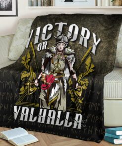 Viking Blanket Victory Or Valhalla Norse Myth Viking Historical Sherpa Fleece Blanket Gifts for Viking Lovers