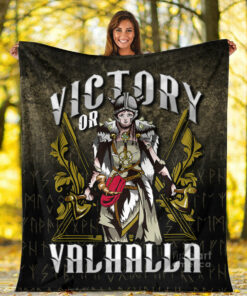 Viking Blanket Victory Or Valhalla Norse Myth Viking Historical Sherpa Fleece Blanket Gifts for Viking Lovers