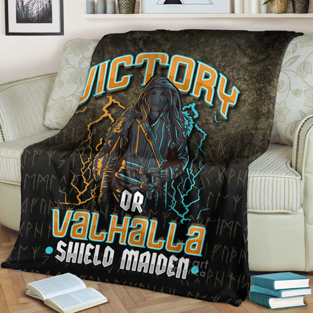 Viking Blanket Victory Or Valhalla Shield Maiden Female Viking Sherpa Fleece Blanket Gifts for Viking Lovers