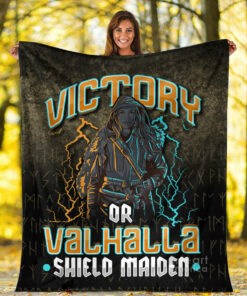 Viking Blanket Victory Or Valhalla Shield Maiden Female Viking Sherpa Fleece Blanket Gifts for Viking Lovers