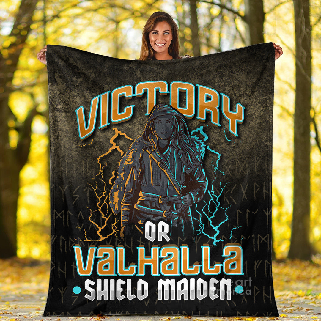 Viking Blanket Victory Or Valhalla Shield Maiden Female Viking Sherpa Fleece Blanket Gifts for Viking Lovers
