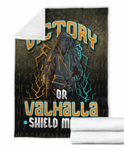 Viking Blanket Victory Or Valhalla Shield Maiden Female Viking Sherpa Fleece Blanket Gifts for Viking Lovers