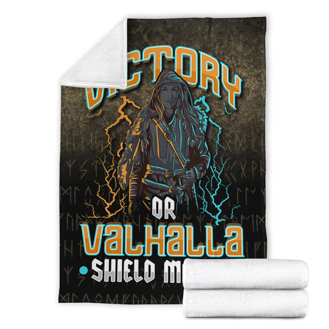 Viking Blanket Victory Or Valhalla Shield Maiden Female Viking Sherpa Fleece Blanket Gifts for Viking Lovers