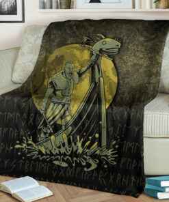 Viking Blanket Victory or Valhalla Drakkar Sherpa Fleece Blanket Gifts for Viking Lovers