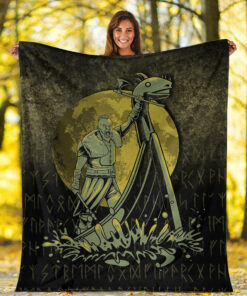 Viking Blanket Victory or Valhalla Drakkar Sherpa Fleece Blanket Gifts for Viking Lovers