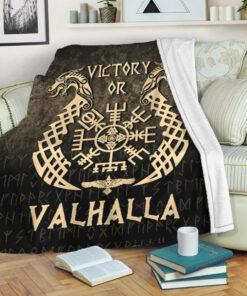 Viking Blanket Victory or Valhalla Gold Version Sherpa Fleece Blanket Gifts for Viking Lovers