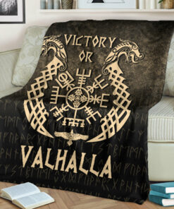Viking Blanket Victory or Valhalla Gold Version Sherpa Fleece Blanket Gifts for Viking Lovers