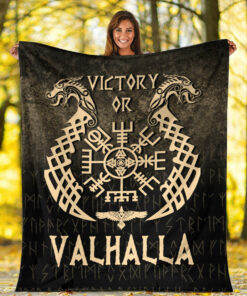 Viking Blanket Victory or Valhalla Gold Version Sherpa Fleece Blanket Gifts for Viking Lovers