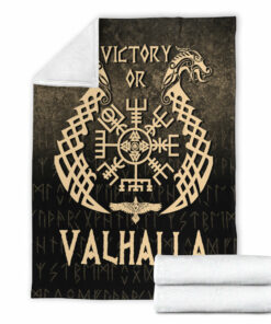 Viking Blanket Victory or Valhalla Gold Version Sherpa Fleece Blanket Gifts for Viking Lovers