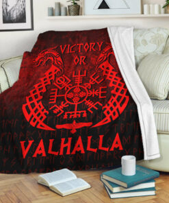 Viking Blanket Victory or Valhalla Red Version Sherpa Fleece Blanket Gifts for Viking Lovers