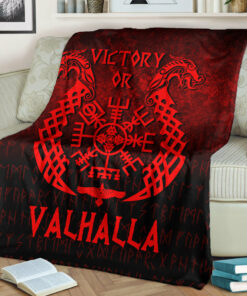 Viking Blanket Victory or Valhalla Red Version Sherpa Fleece Blanket Gifts for Viking Lovers