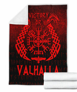 Viking Blanket Victory or Valhalla Red Version Sherpa Fleece Blanket Gifts for Viking Lovers