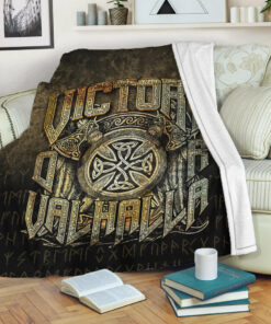 Viking Blanket Victory or Valhalla Sherpa Fleece Blanket Gifts for Viking Lovers Gold Version