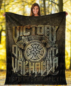 Viking Blanket Victory or Valhalla Sherpa Fleece Blanket Gifts for Viking Lovers Gold Version