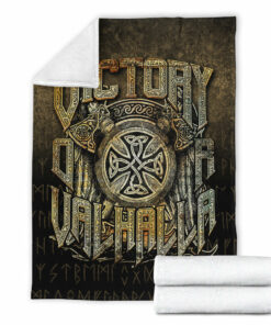 Viking Blanket Victory or Valhalla Sherpa Fleece Blanket Gifts for Viking Lovers Gold Version