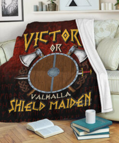 Viking Blanket Victory or Valhalla Shield Maiden Sherpa Fleece Blanket Gift