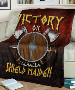 Viking Blanket Victory or Valhalla Shield Maiden Sherpa Fleece Blanket Gift