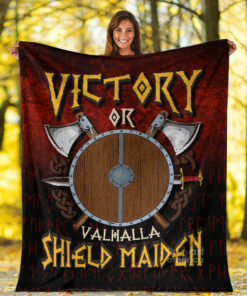 Viking Blanket Victory or Valhalla Shield Maiden Sherpa Fleece Blanket Gift