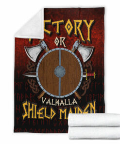 Viking Blanket Victory or Valhalla Shield Maiden Sherpa Fleece Blanket Gift