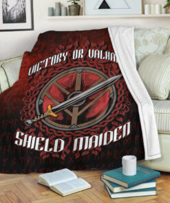 Viking Blanket Victory or Valhalla Shield Maiden Sherpa Fleece Blanket Gifts for Viking Lovers