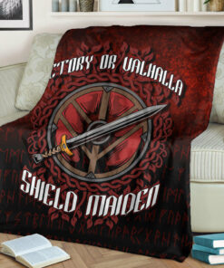 Viking Blanket Victory or Valhalla Shield Maiden Sherpa Fleece Blanket Gifts for Viking Lovers