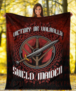 Viking Blanket Victory or Valhalla Shield Maiden Sherpa Fleece Blanket Gifts for Viking Lovers