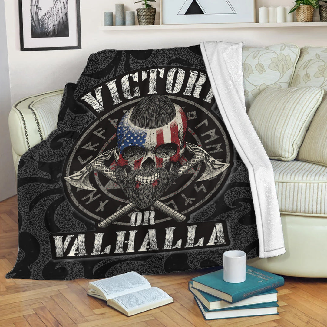Viking Blanket Victory or Valhalla Special Version Sherpa Fleece Blanket Gifts for Viking Lovers