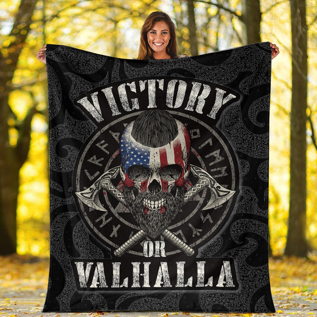 Viking Blanket Victory or Valhalla Special Version Sherpa Fleece Blanket Gifts for Viking Lovers