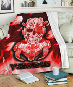 Viking Blanket Viking 3D Warrior Robo Fire Red Pattern Sherpa Fleece Blanket Gifts for Viking Lovers